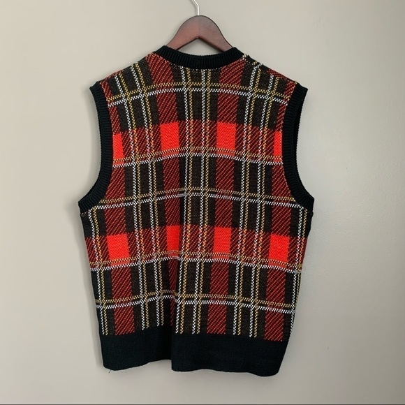 Vintage Red Plaid Knit Sweater Vest - Grunge Academia Preppy Christmas M - Picture 3 of 5